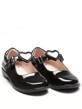 Image of Lelli Kelly Wide Fit Colourissima Heart Dolly School Shoes - Black Patent, Size 8.5 Younger