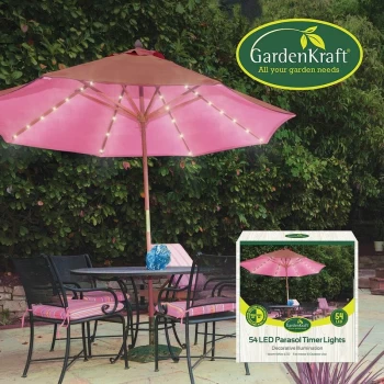 Image of 17660 54 LED Parasol Timer Lights Warm White |Auto Timer Functionality Indoor/Outdoor String Lights - Gardenkraft