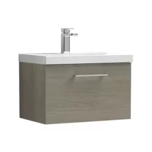 Nuie Arno Solace Oak 600mm Wall Hung Single Drawer Vanity Unit with 40mm Profile Basin - ARN2522A - Solace Oak