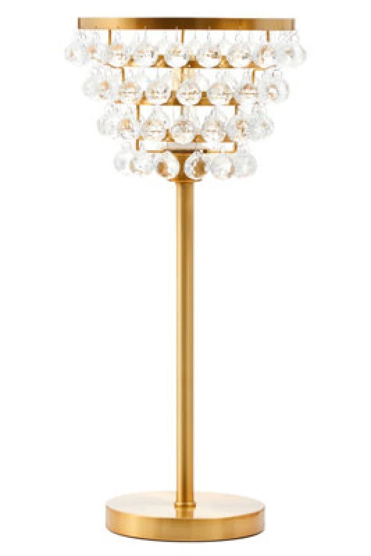 Image of Orsina Glam Clear Crystal Table Lamp With Gold Metal Frame, Elegant Geometric Bedside Lamp, Accent Table Lamp