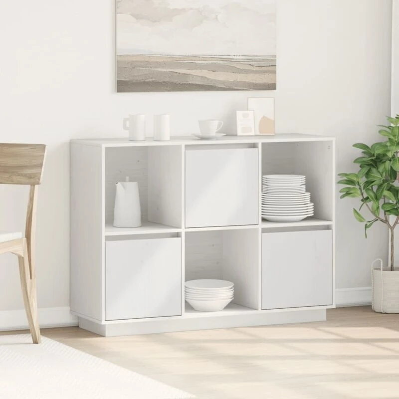 Image of VIDAXL Sideboard White 110.5x35x80cm Solid Wood Pine Vidaxl 8720286923368