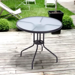 Image of Outsunny 80cm Outdoor Round Dining Table Garden Patio Tempered Glass Top w/ Parasol Hole