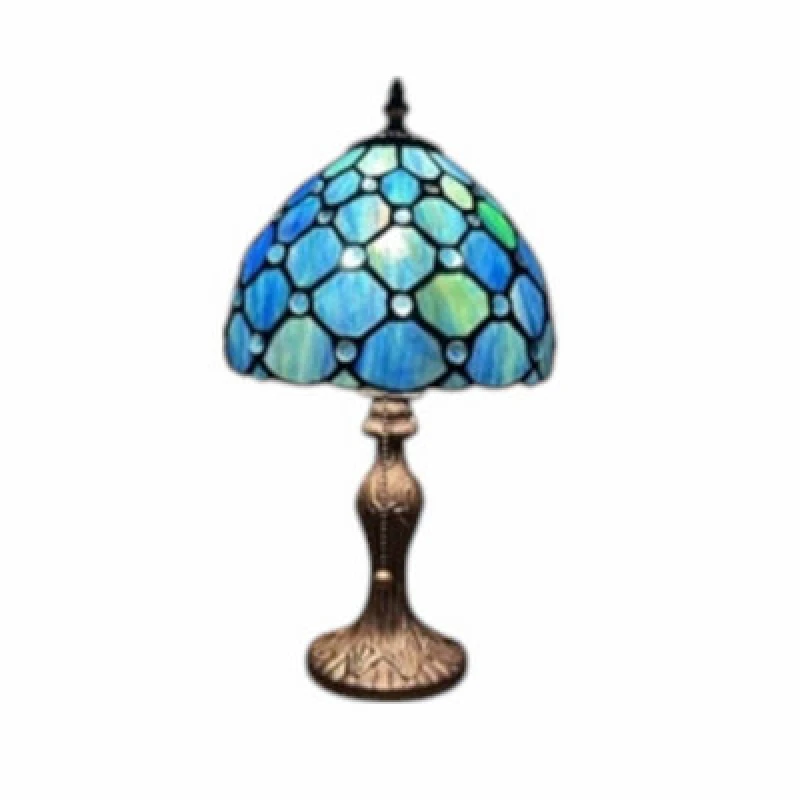 Image of Minster 8" Tiffany Lamp And Shade - L20 X W20 X H36cm - Blue