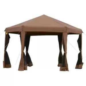 image of Outsunny 3.2M Pop Up Gazebo Hexagonal Canopy Tent Outdoor With Bag - Brown