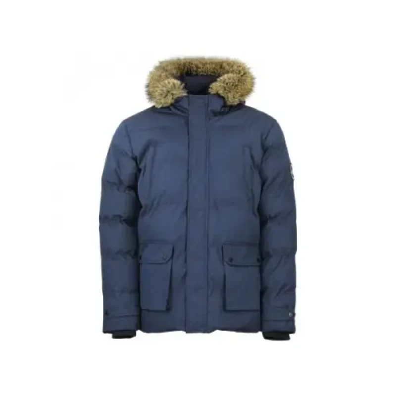 Image of Peak Mountain Peak Mountain's Canabel Waterproof Fur-Lined Hood Puffer Bleu Male XL CANABEL/QI/MARINE