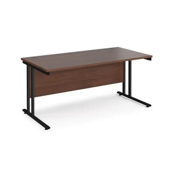 image of Office Desk 1600mm Rectangular Desk With Cantilever Leg Walnut Tops With Black Frames 800mm Depth Maestro 25