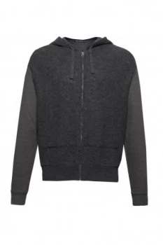 Image of Mens French Connection Boiled Sweat Knit Hybrid Hoody Sweatshirt Charcoal