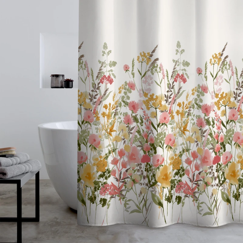 Image of Catherine Lansfield Catherine Lansfield 'Countryside Floral' Shower Curtain in Pink Size: 180cm width x 180cm drop Pink 180cm width x 180cm drop Uni