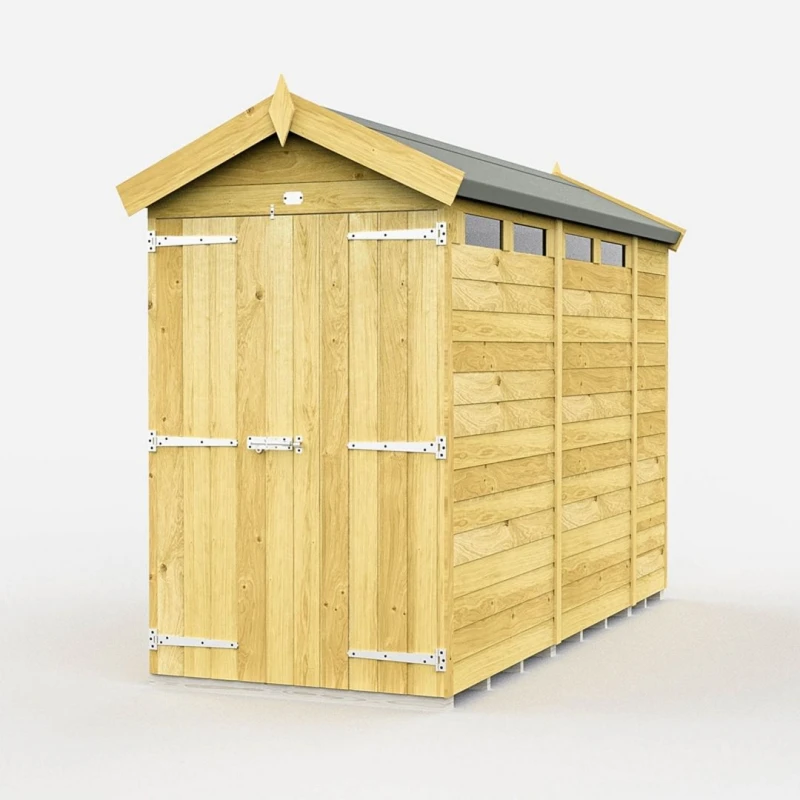 Image of Buttercup Farm 4 x 10 Feet Apex Security Shed - Double Door - L302 x W118 x H217cm in Brown Brown Unisex
