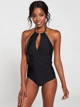 image of Pour Moi Ring Neck Control Swimsuit - Black, Size 10, Women