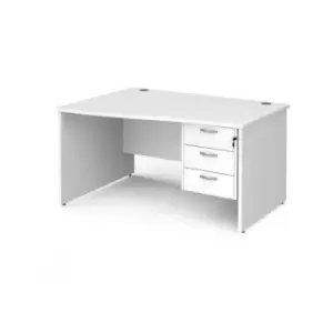 image of Office Desk Left Hand Wave Desk 1400mm With Pedestal White Top And Panel End Leg Maestro 25 MP14WLP3WH