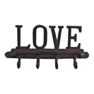 Image of Rustic Cast Iron Wall Hooks Love Design With 4 Hooks