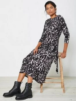 Image of Mint Velvet Charlotte Animal Print Tie Front Jersey Dress - Grey