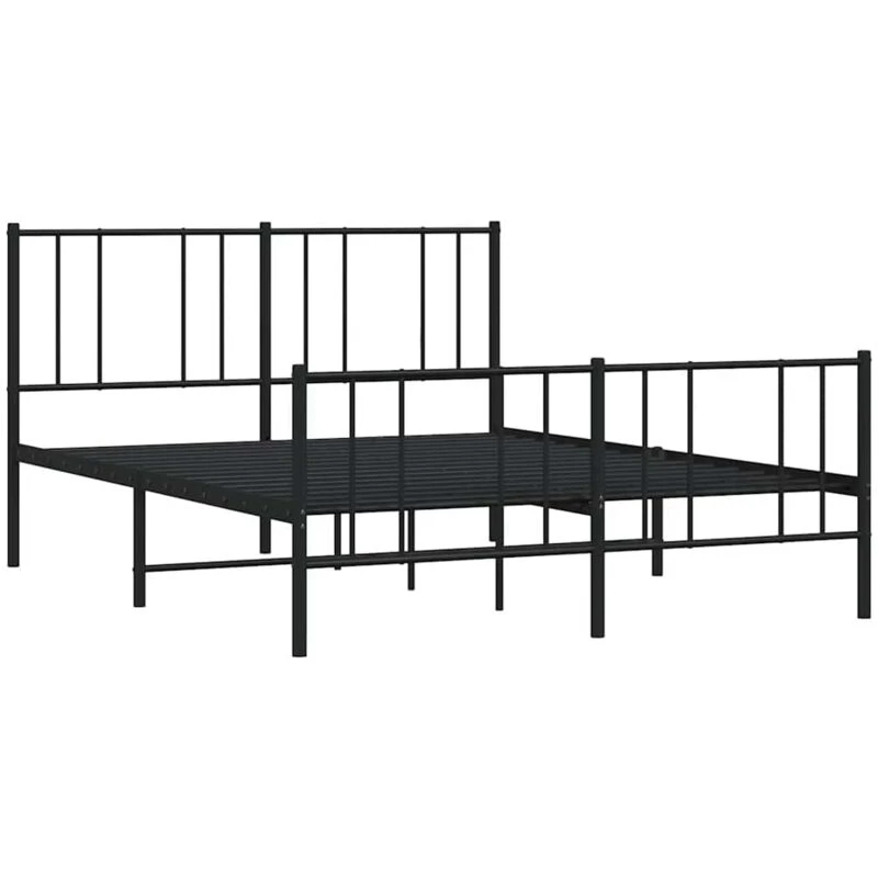 Image of Vidaxl Metal Bed Frame Without Mattress With Footboard Black 150X200Cm