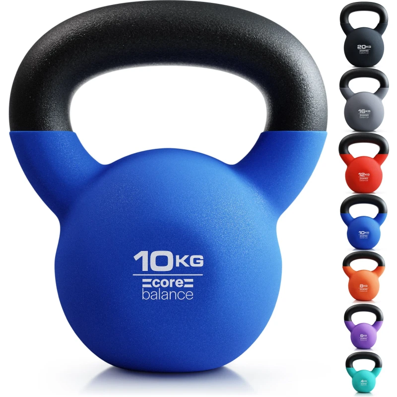 Image of Core Balance Cast Iron Kettlebell Weight Neoprene Coated Home Gym Fitness 4-20kg Blue