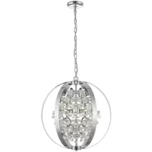 Image of Spring Contemporary Spherical Pendant Ceiling 5 Light Chrome, Crystal