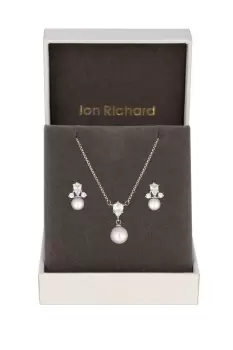 image of Rhodium Plated And Pearl Set - Gift Boxed