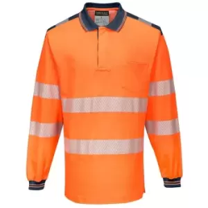 image of T184ONR4XL - sz 4XL PW3 Hi-Vis Polo Shirt L/S - Orange/Navy - Portwest