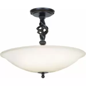 image of Loops - 3 Bulb Semi Flush Light Swirl Detailsing Uplighter Glass Shade Black LED E14 60W