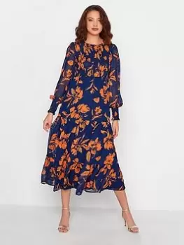 image of Long Tall Sally Navy Floral Midi Dress, Navy, Size 12, Women