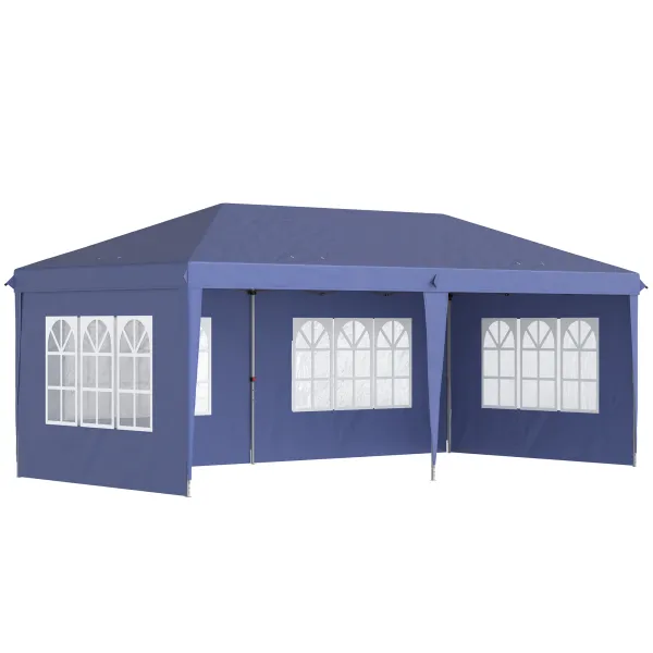 Image of Outsunny 3 x 6m Pop Up Gazebo, Height Adjustable Marquee Party Tent with Sidewalls and Storage Bag, Blue
