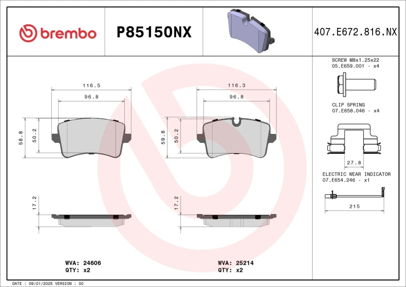 Image of BREMBO Brake pad set BREMBO P85150NX