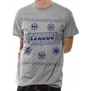 Image of DC Originals - Unisex Large Justice League Christmas T-Shirt (Grey)