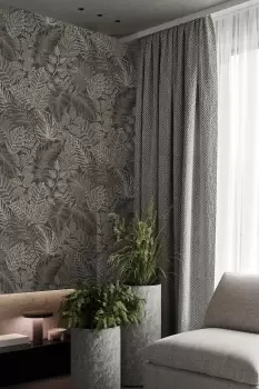 Image of Superfresco Easy Scattered Leaves Charcoal/Gold Leaves Wallpaper