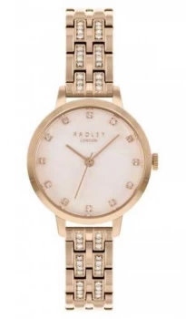 image of Radley Womens Rose Gold Plated Bracelet White Dial Watch