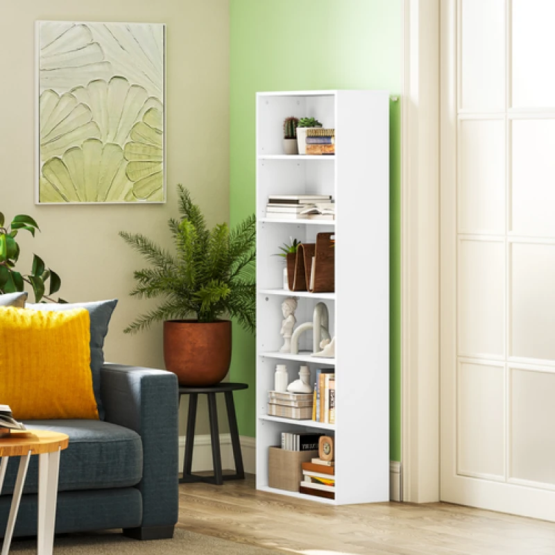 Image of HOMCOM 6 Tier Bookshelf, Freestanding Bookcase with Adjustable Shelves, White 836-601V03WT