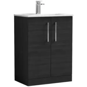 image of Arno Charcoal Black 600mm 2 Door Vanity Unit with 18mm Profile Basin - ARN603B - Charcoal Black - Nuie