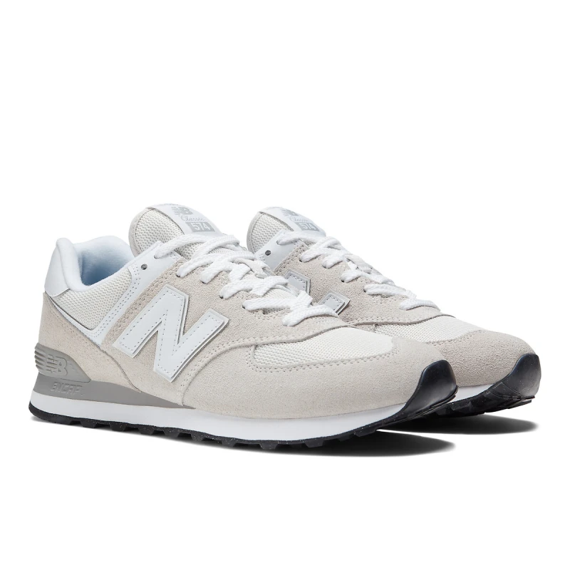 Image of New Balance Womens 574 Trainers Light Grey White Black Green Leaf, 4