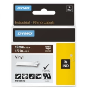 image of Dymo 1805412 White on Brown Label Tape 12mm x 5.5m