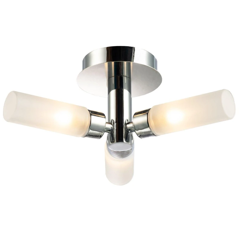 Image of Happy Homewares Modern Chrome IP44 Rated Bathroom Ceiling Light with Tubular Glass Shades in Silver Silver Unisex
