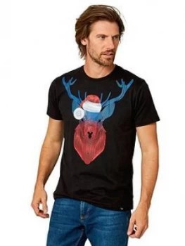 Joe Browns Santa Stag T-Shirt - Black Size M Men