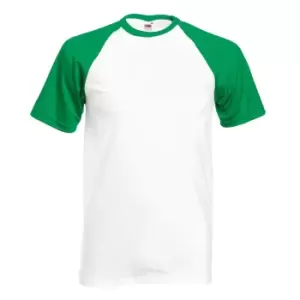 Image of Fruit Of The Loom Mens Short Sleeve Baseball T-Shirt (M) (White/Kelly Green)
