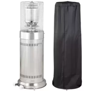 Image of Outsunny 10KW Outdoor Gas Patio Heater Terrace Freestanding Bullet Style Heater with Wheels, Dust Cover, Regulator and Hose, 46 x 46 x 137, Silver