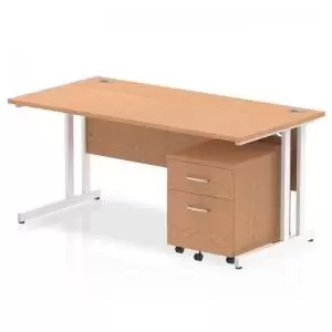 image of Impulse 1600 x 800mm Straight Desk Oak Top White Cantilever Leg with 2