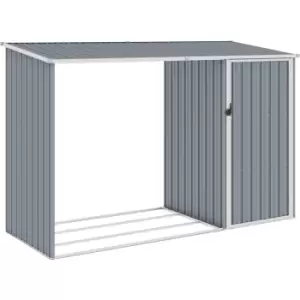 image of Garden Firewood Shed Grey 245x98x159cm Galvanised Steel Vidaxl Grey