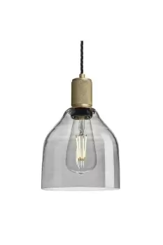 image of Knurled Tinted Glass Cone Pendant Light, 6 Inch, Smoke Grey, Brass Holder