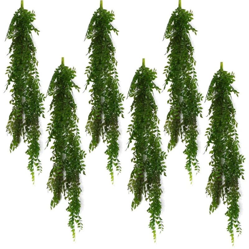 Image of Leaf 6 x 100cm Hanging String of Pearls Fern Plant Dark Green Green unisex