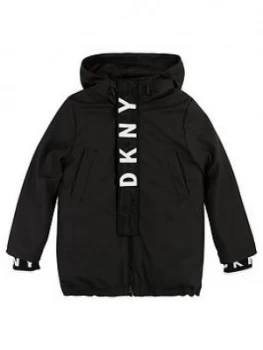 Image of DKNY Boys Hooded Logo Parka - Black, Size Age: 12 Years