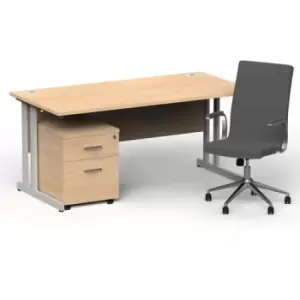 image of Impulse 1600/800 Silver Cant Desk Maple + 2 Dr Mobile Ped & Ezra Grey