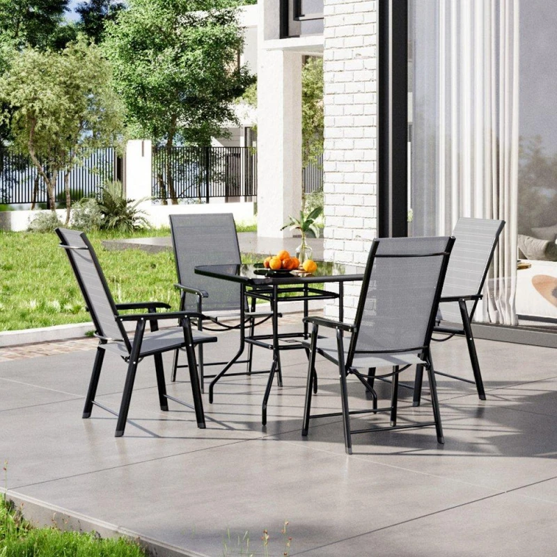 Image of Breeins Square Metallic Table with 4 Folding Chairs - Black L