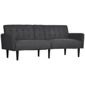 Image of HOMCOM Upholstered 3 Seater Sofa Bed, Linen-Touch Sleeper Futon Recliner with Storage and Cupholders, Grey