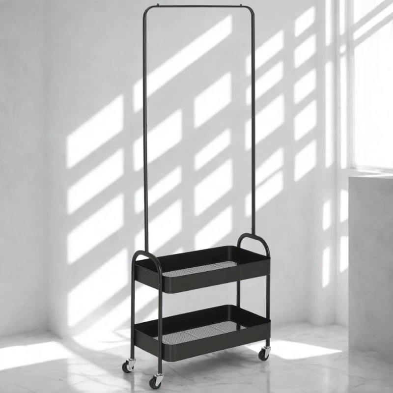 Image of Pirlo Plush Entryway Hall Tree Coat Rack Stand With Shoe Storage & Clothes Rail in Black Unisex
