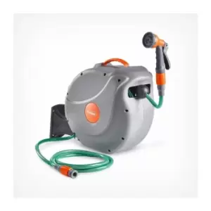 image of Vonhaus - Hose Reel - 30m Wall Mounted Hose Reel for Garden - Retractable Hose Reel Auto Rewind - Includes Wall Fixings and 8 Function Spray Gun