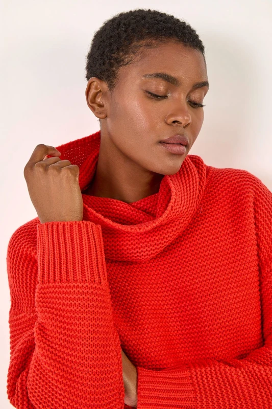 Image of Roman Womens Textured Cowl Neck Jumper in Red Size: 14 Red Female 14