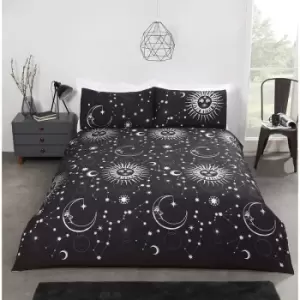 Image of Rapport Celestial Duvet Cover Set Reversible Bedding Foil Print King Black