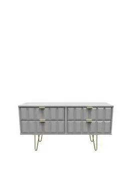 Image of Swift Cube Ready Assembled 4 Drawer Low TV Unit - Fits Up To To 50" TV - Grey